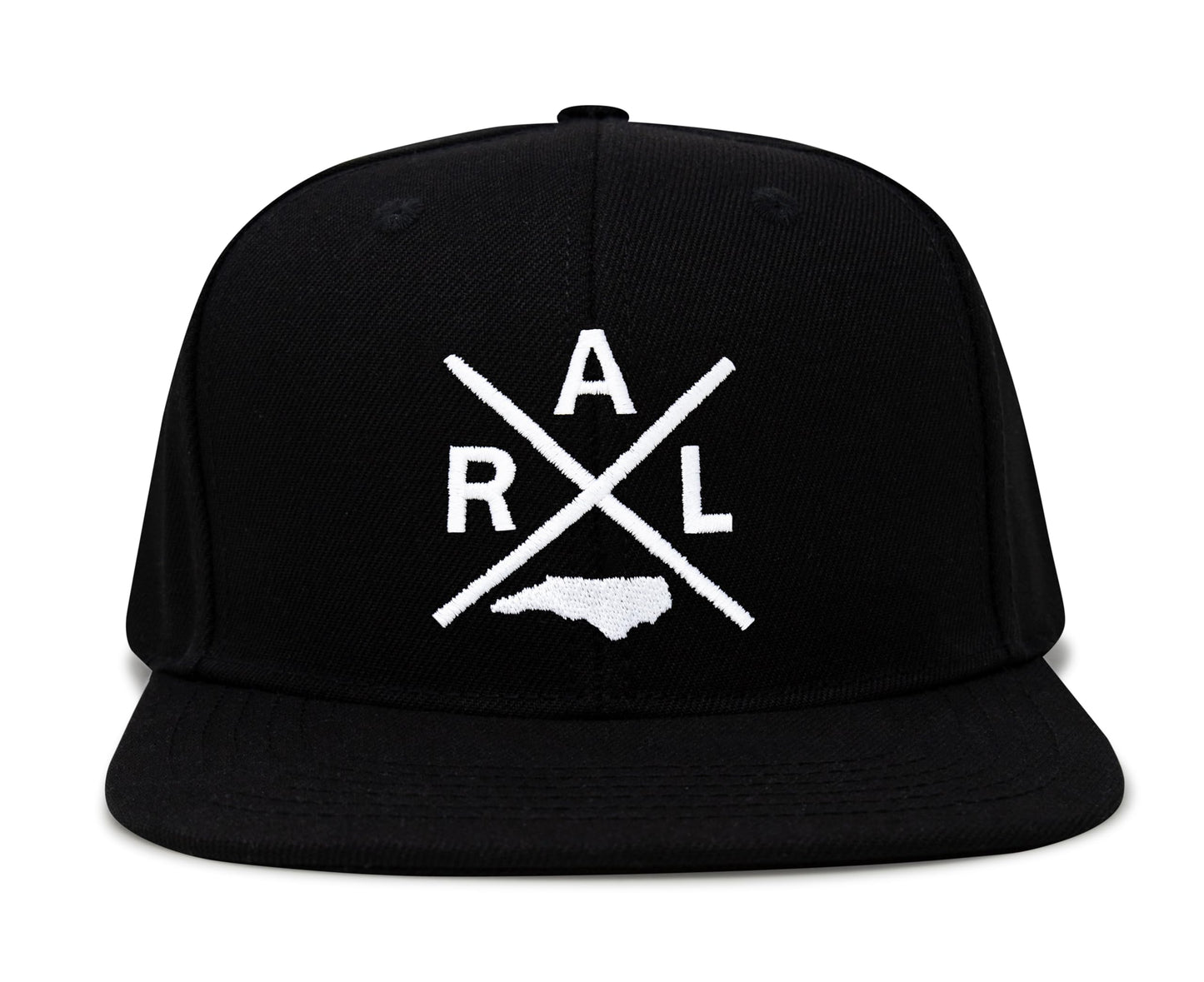 International Tie State City Hat for Men and Women, Snapback Trucker Baseball Cap with Embroidered Cross Logo (Raleigh - RAL, Black Flatbill)