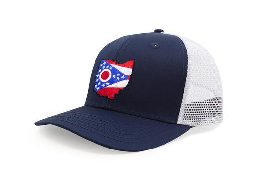 International Tie Stateline Flag Hat for Men and Women - Snapback Trucker Baseball Cap (Ohio, Navy White) - International Tie