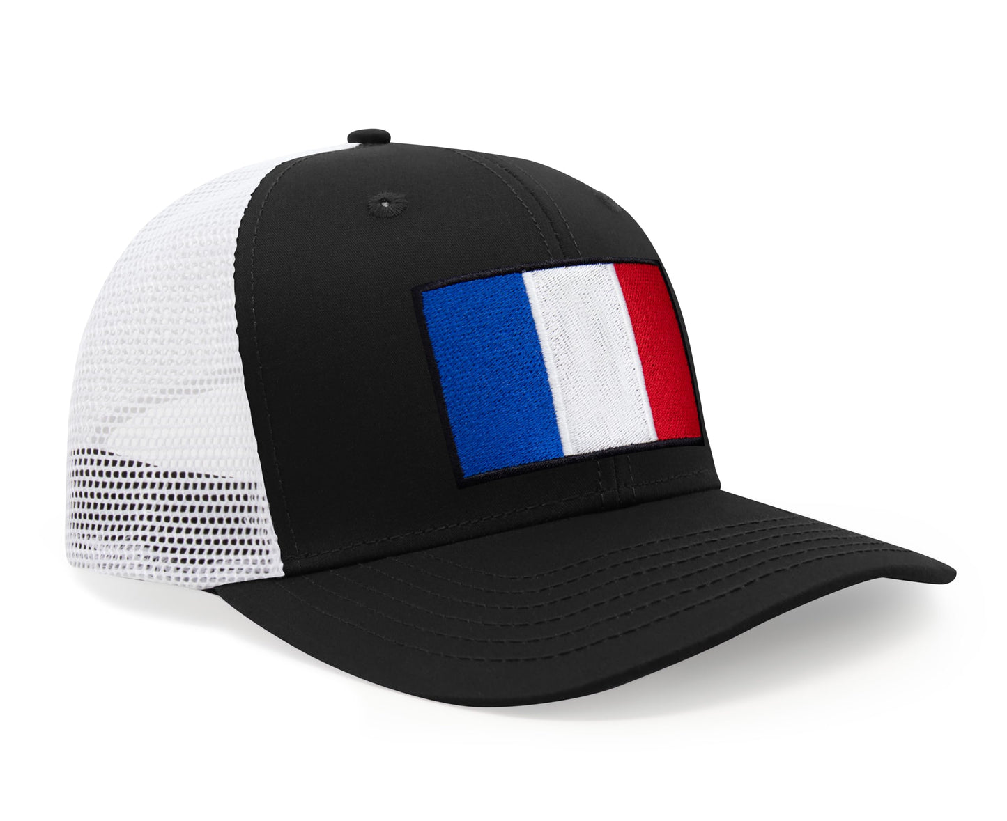 International Tie Country Hat for Men and Women, Adjustable Snapback Trucker Baseball Cap with Embroidered Patch (France, Black White) - International Tie