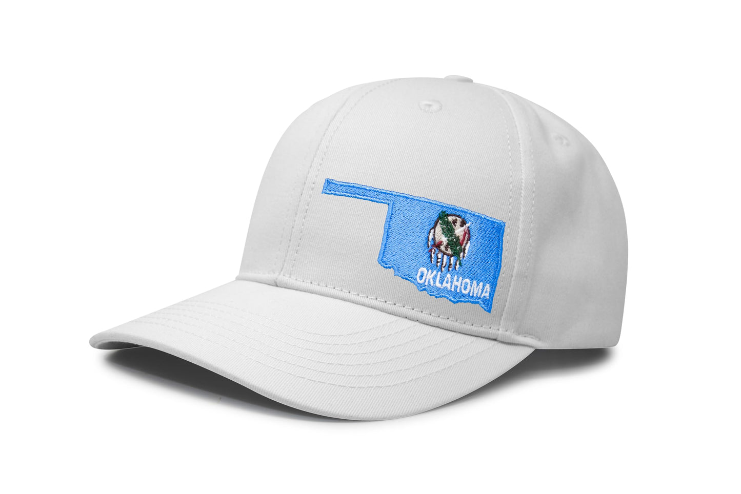 International Tie Stateline Flag Hat for Men and Women - Snapback Trucker Baseball Cap (Oklahoma, All White)