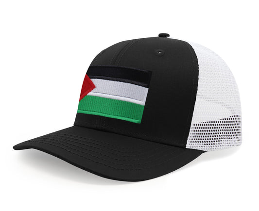 International Tie Palestine Hat for Men and Women - Snapback Trucker Baseball Cap (Black/White)