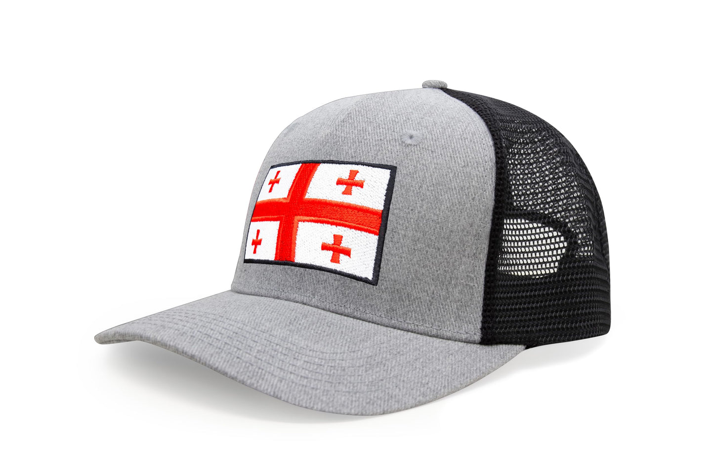 International Tie Country Hat for Men and Women, Adjustable Snapback Trucker Baseball Cap with Embroidered Patch (Georgia, Grey Black)