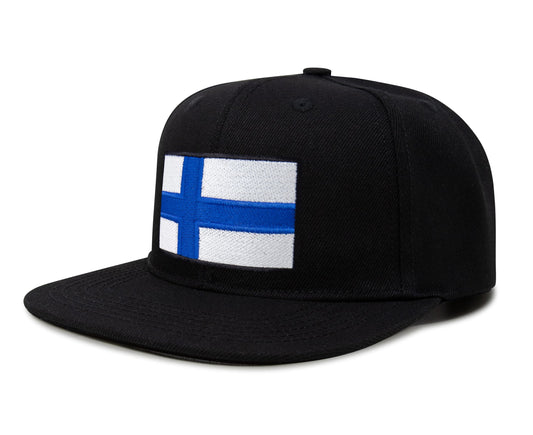 International Tie Finland Flag Hat for Men and Women - Adjustable Snapback Trucker Baseball Cap (Black Flatbill)