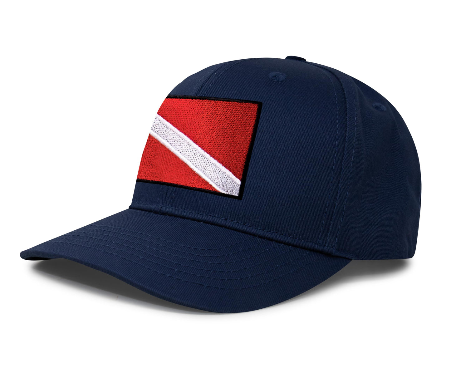International Tie Scuba Diver Hat for Men and Women, Adjustable Snapback Trucker Baseball Cap with Embroidered Scuba Flag (All Navy)