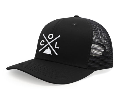 International Tie Hat for Men and Women, Adjustable Snapback Trucker Baseball Cap, Embroidered Cross Logo (COL - Colorado, All Black)