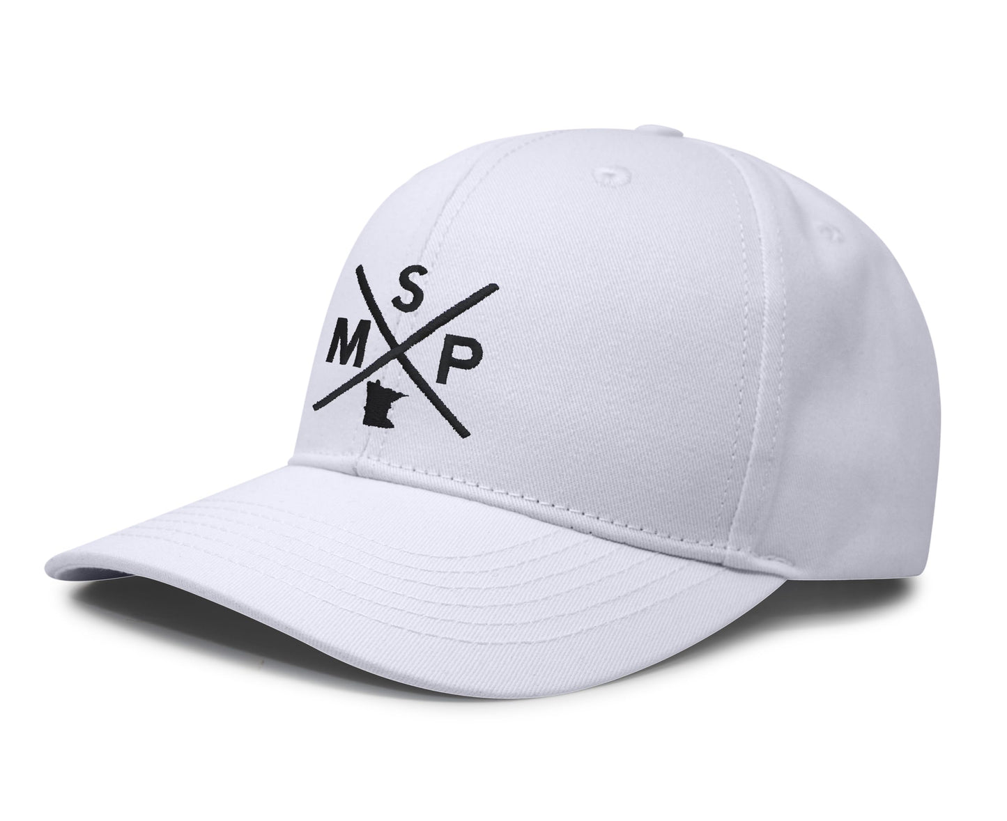 International Tie State City Hat for Men and Women, Snapback Trucker Baseball Cap with Embroidered Cross Logo (MSP - Minneapolis St. Paul, All White) - International Tie