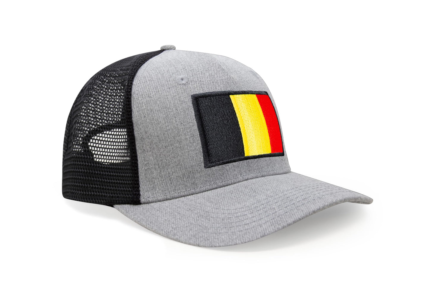 International Tie Country Hat for Men and Women, Adjustable Snapback Trucker Baseball Cap with Embroidered Patch (Belgium, Grey Black) - International Tie