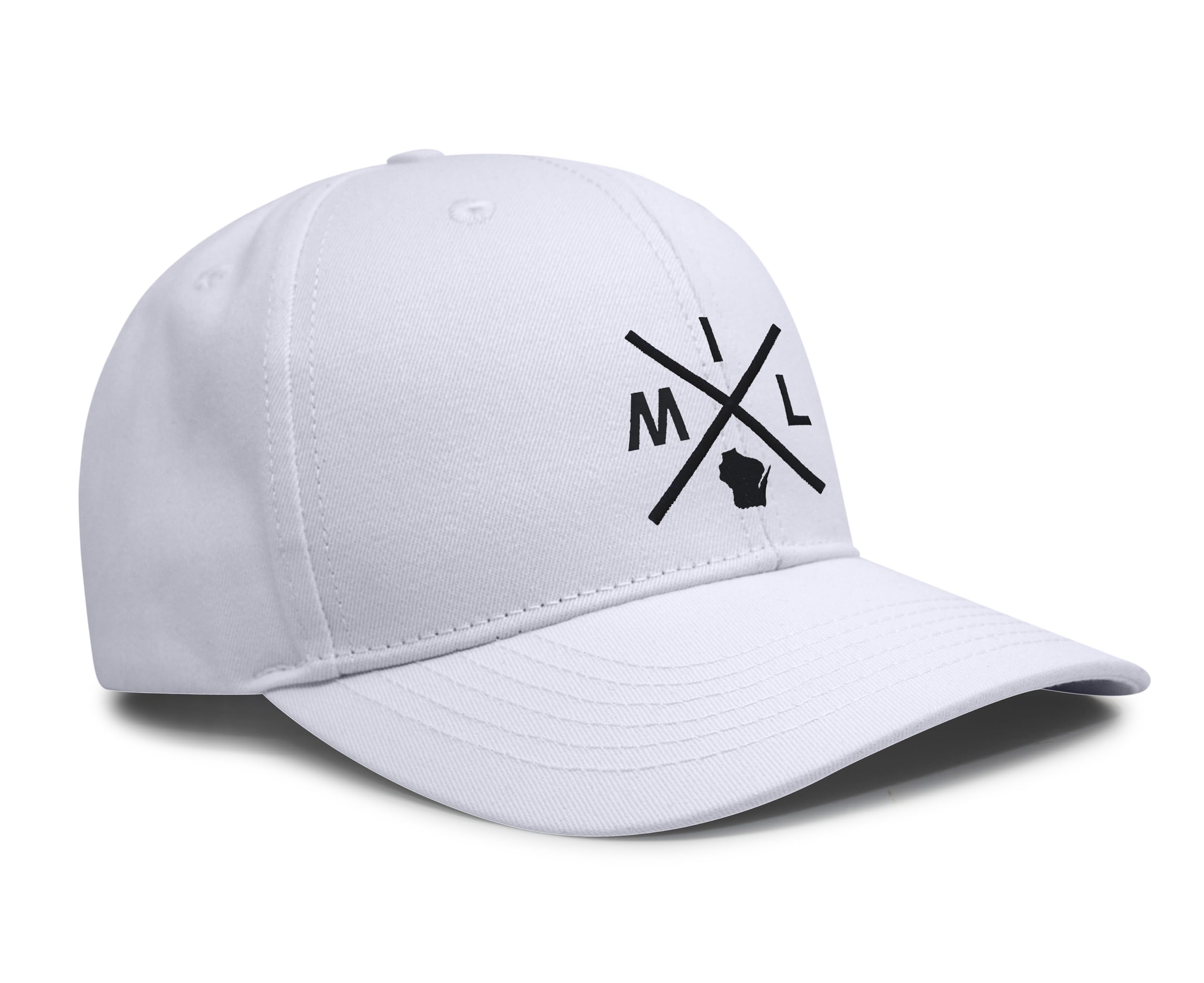 International Tie Hat for Men and Women, Adjustable Snapback Trucker Baseball Cap, Embroidered Cross Logo (MIL - Milwaukee, All White)