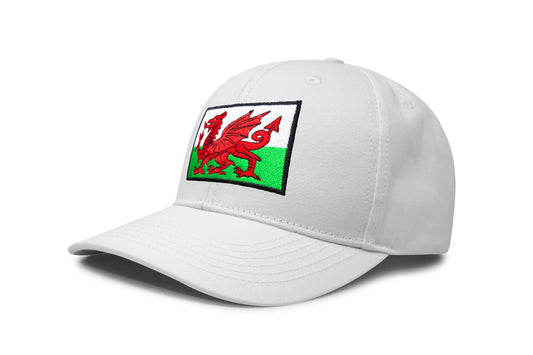 International Tie Country Hat for Men and Women, Adjustable Snapback Trucker Baseball Cap with Embroidered Patch (Wales, All White)