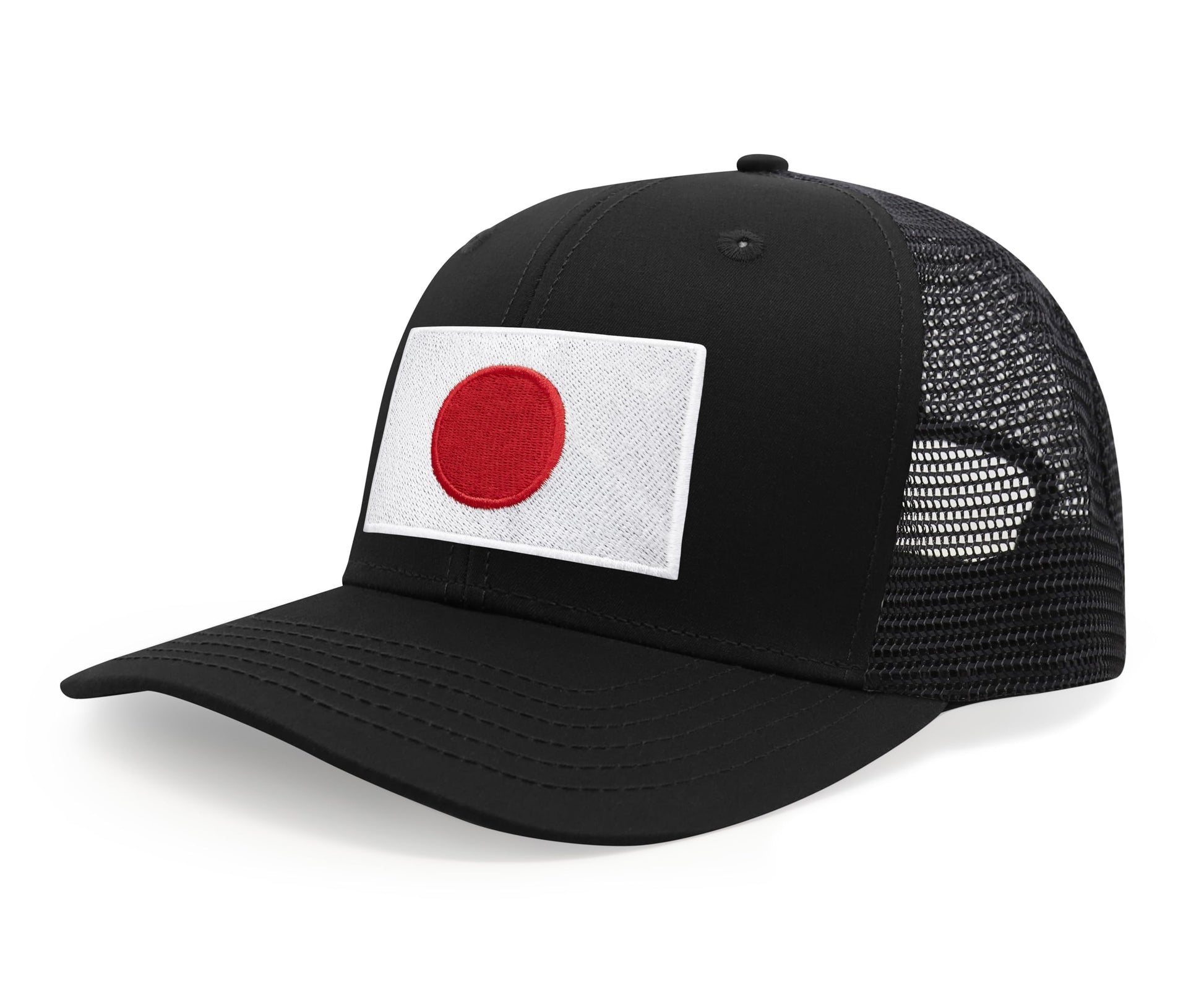 International Tie Country Hat for Men and Women, Adjustable Snapback Trucker Baseball Cap with Embroidered Patch (Japan, All Black) - International Tie