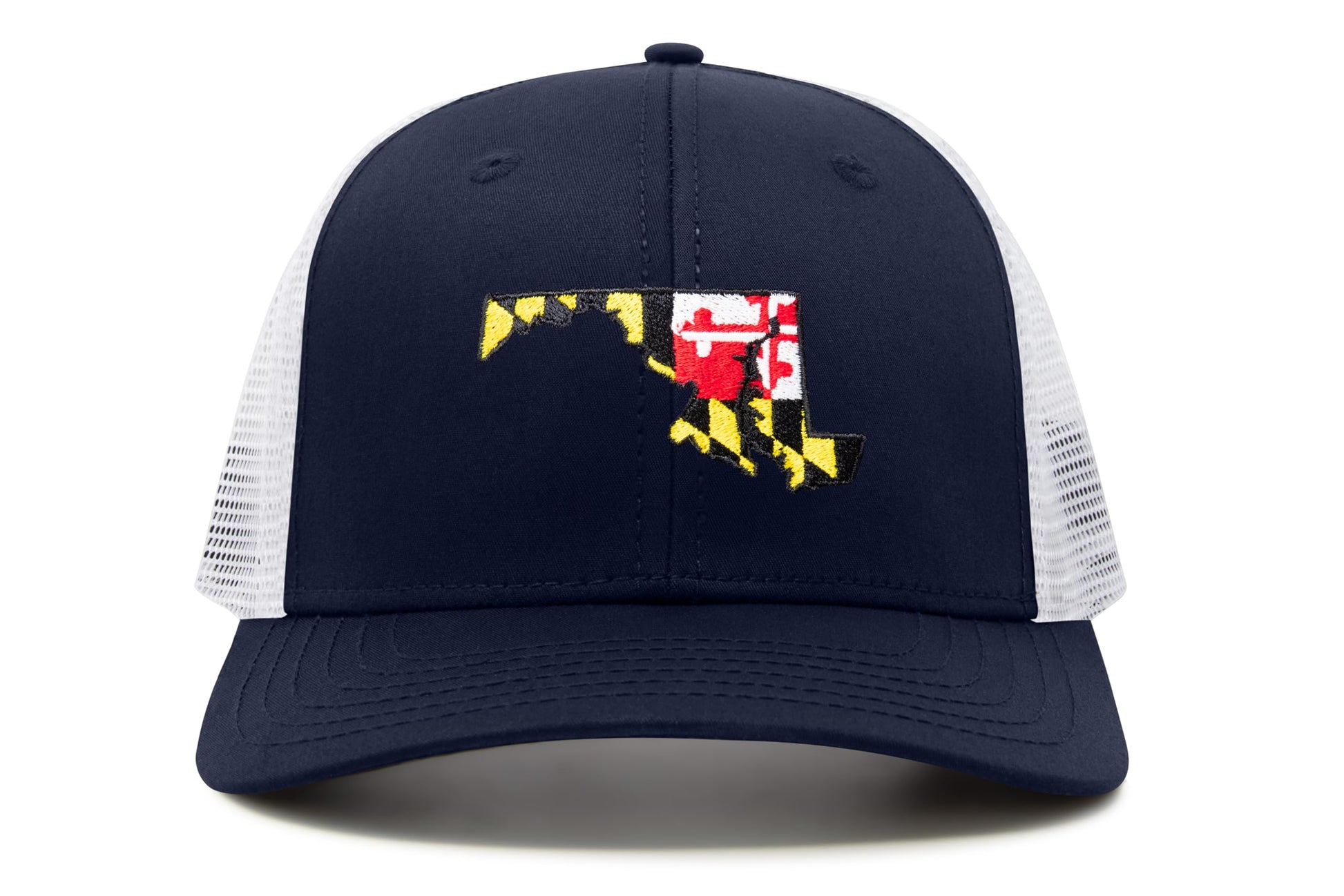 International Tie Stateline Flag Hat for Men and Women - Snapback Trucker Baseball Cap (Maryland, Navy White) - International Tie