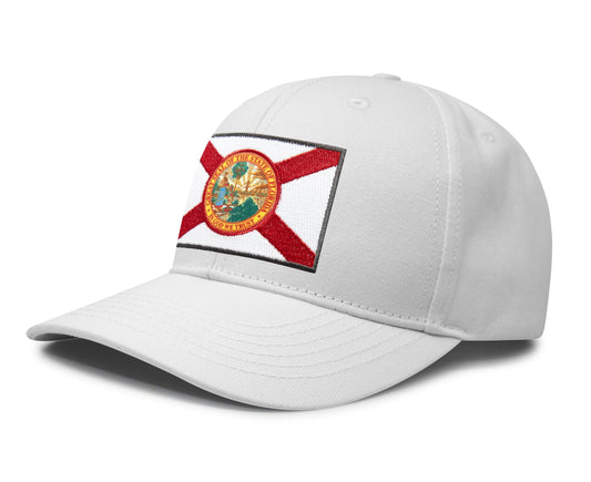 International Tie Florida Flag Hat for Men and Women – Snapback Trucker Baseball Cap (All White)
