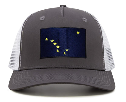 International Tie Premium Alaska Flag Hat for Men and Women - Snapback Trucker Baseball Cap (Grey White)