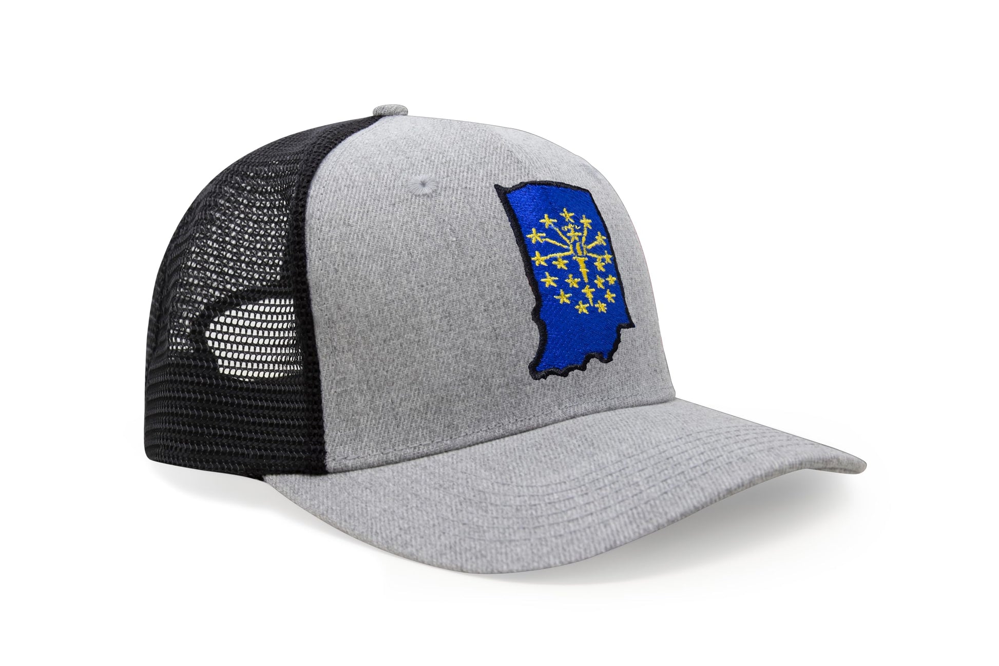 International Tie Stateline Flag Hat for Men and Women - Snapback Trucker Baseball Cap (Indiana, Grey Black) - International Tie
