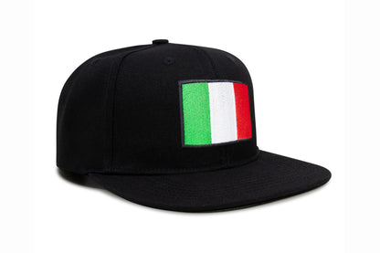 International Tie Country Hat for Men and Women, Adjustable Snapback Trucker Baseball Cap with Embroidered Patch (Italy, Black Flatbill)