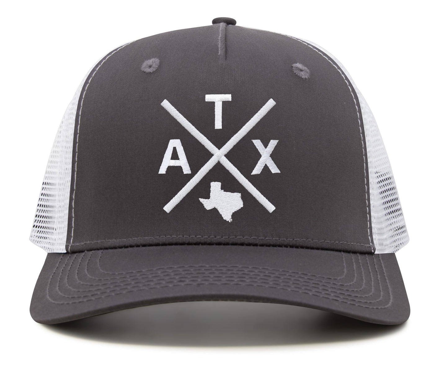 International Tie Austin ATX Trucker Hat for Men and Women – Snapback Baseball Cap (Grey/White)