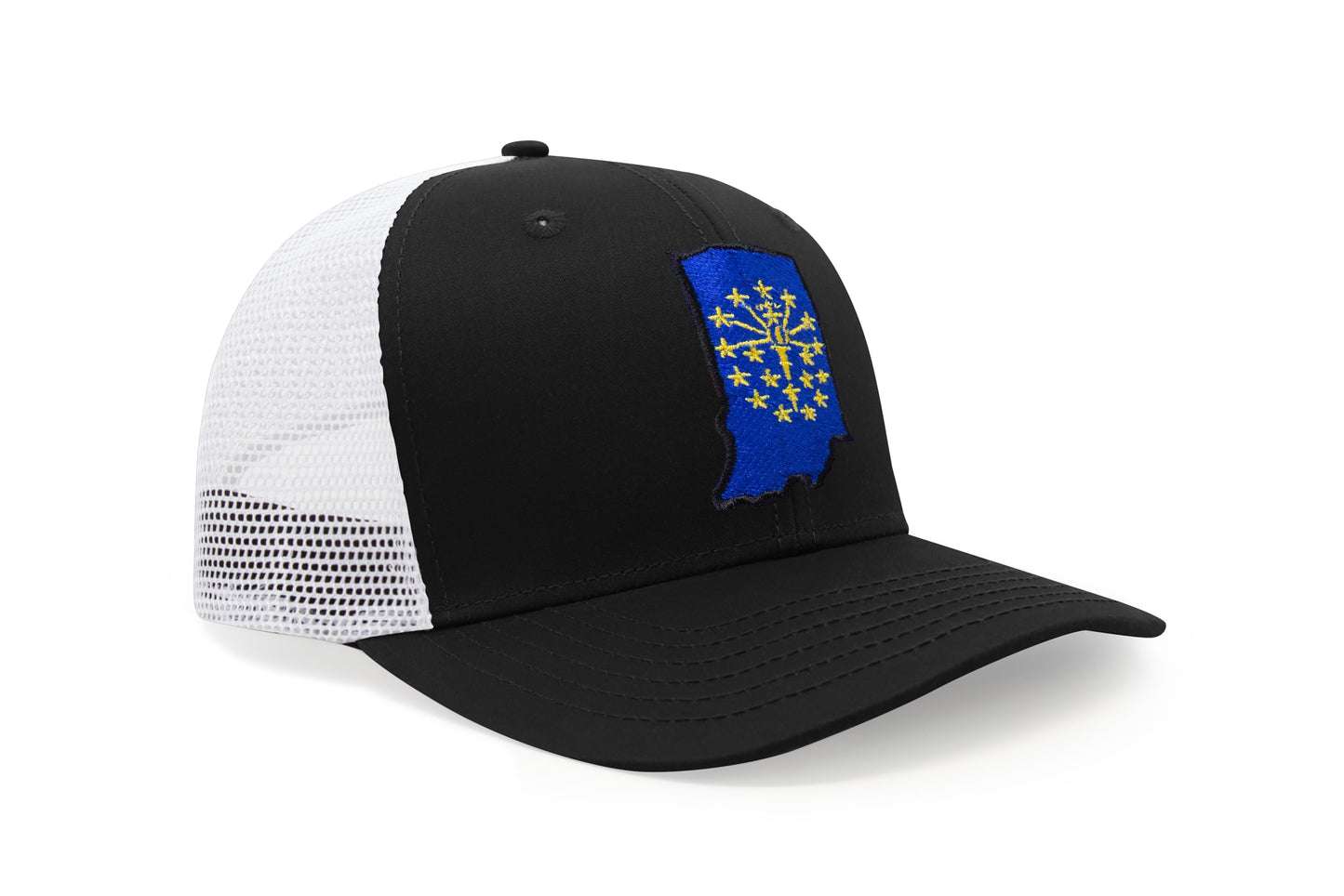 International Tie Stateline Flag Hat for Men and Women - Snapback Trucker Baseball Cap (Indiana, Black White) - International Tie