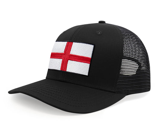 International Tie England - St. George Flag Hat for Men and Women, Adjustable Snapback Trucker Baseball Cap (All Black)