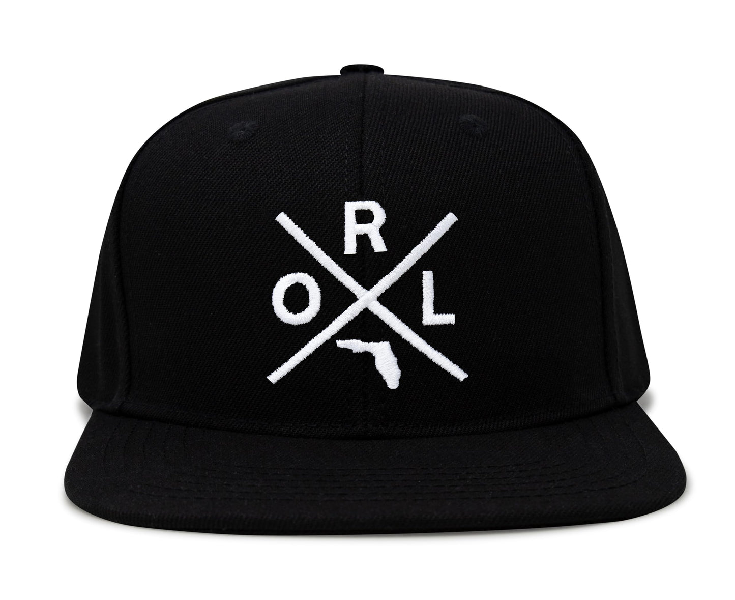 International Tie Hat for Men and Women, Snapback Trucker Baseball Cap, Embroidered Cross Logo (ORL - Orlando, Black Flatbill)