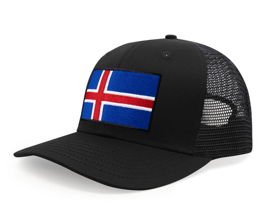 International Tie Iceland Flag Hat for Men and Women - Adjustable Snapback Trucker Baseball Cap (All Black)
