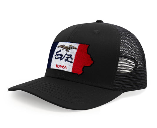 Iowa Flag Hat for Men and Women – Adjustable Snapback Trucker Baseball Cap by International Tie (All Black)