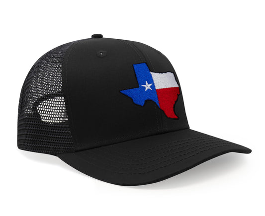 International Tie Hat for Men and Women, Adjustable Snapback Trucker Baseball Cap with Embroidered Patch (Texas, All Black)