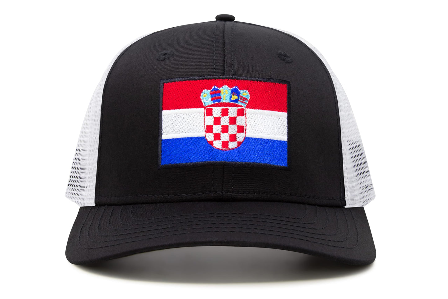 International Tie Country Hat for Men and Women, Adjustable Snapback Trucker Baseball Cap with Embroidered Patch (Croatia, Black White)