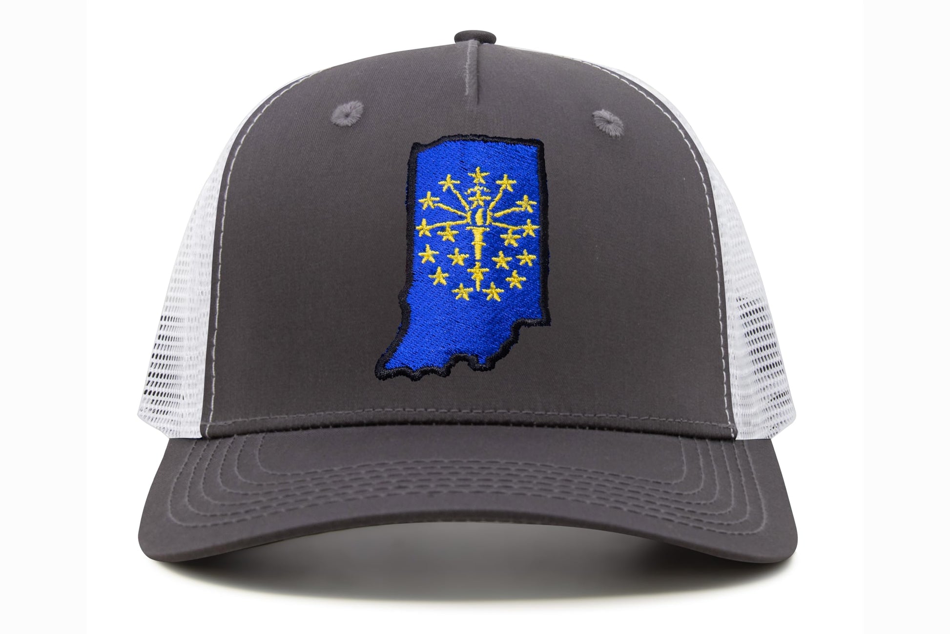International Tie Stateline Flag Hat for Men and Women - Snapback Trucker Baseball Cap (Indiana, Grey White) - International Tie