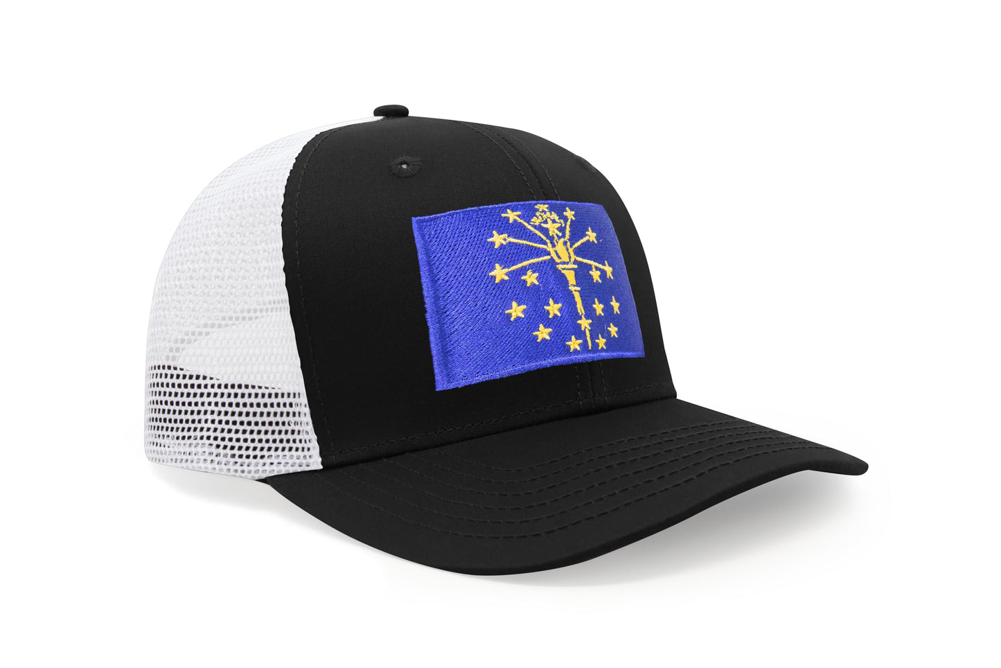 International Tie State Hat for Men and Women, Adjustable Snapback Trucker Baseball Cap with Embroidered Patch (Indiana, Black White) - International Tie