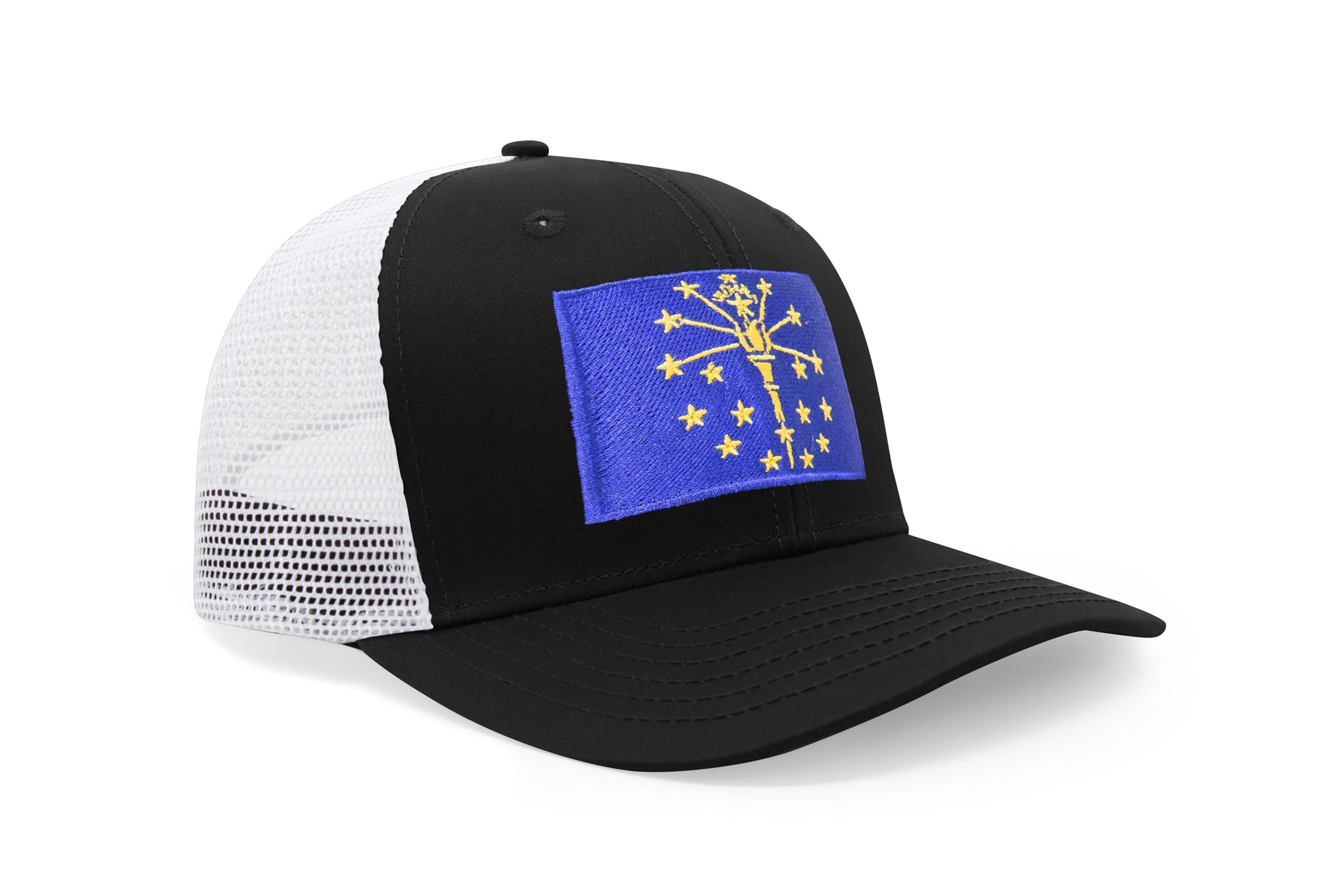 International Tie State Hat for Men and Women, Adjustable Snapback Trucker Baseball Cap with Embroidered Patch (Indiana, Black White) - International Tie