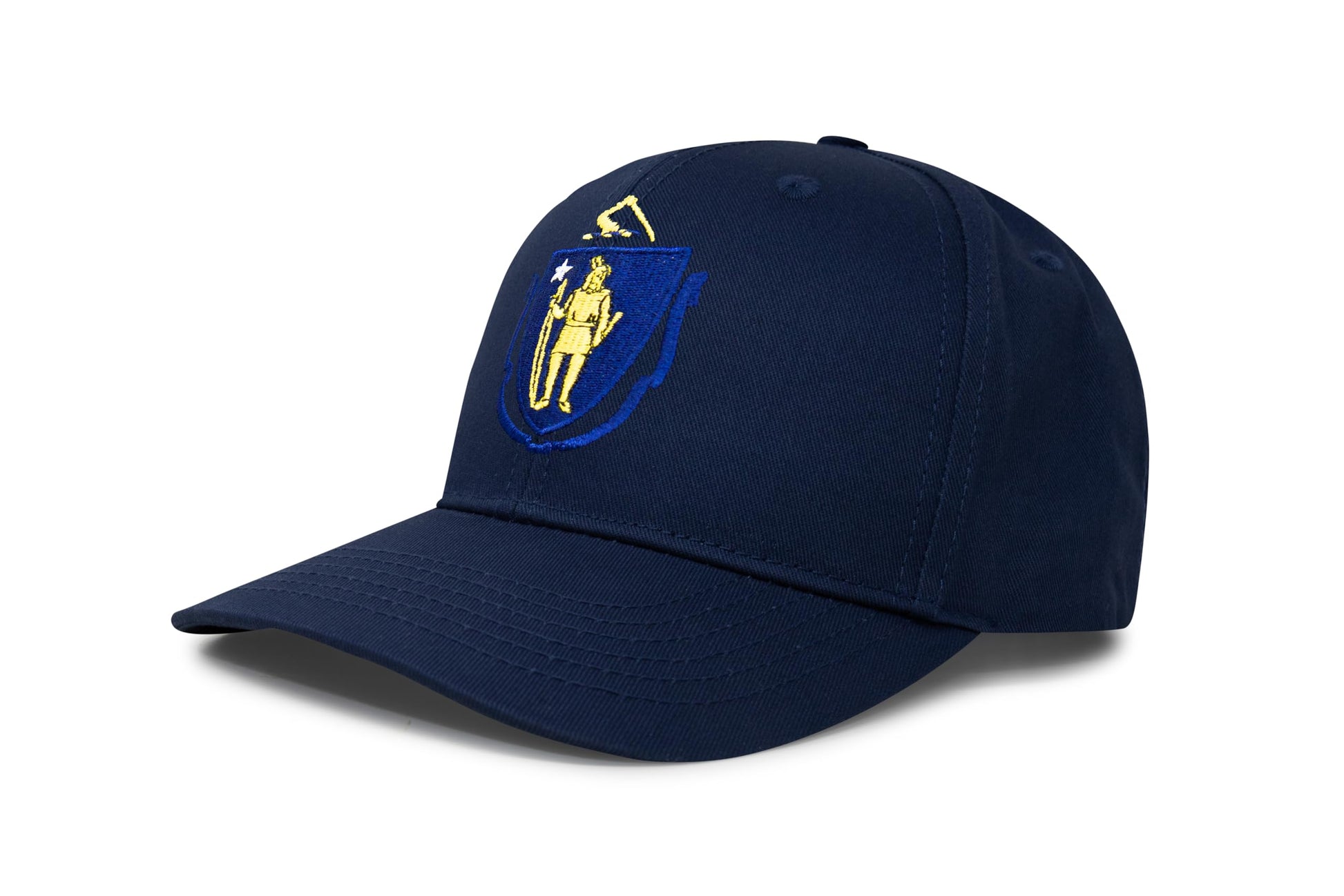 International Tie State Hat for Men and Women, Adjustable Snapback Trucker Baseball Cap with Embroidered Patch (Massachusetts, All Navy) - International Tie