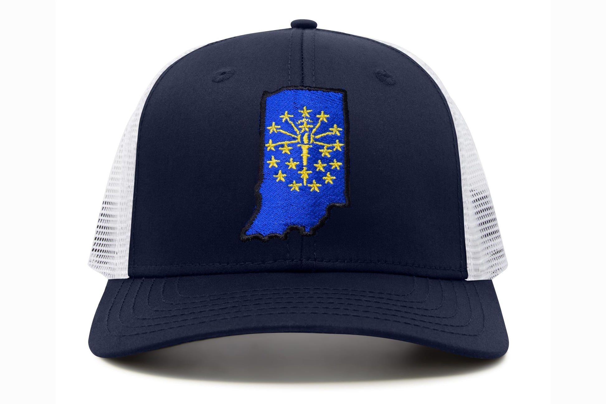 International Tie Stateline Flag Hat for Men and Women - Snapback Trucker Baseball Cap (Indiana, Navy White) - International Tie