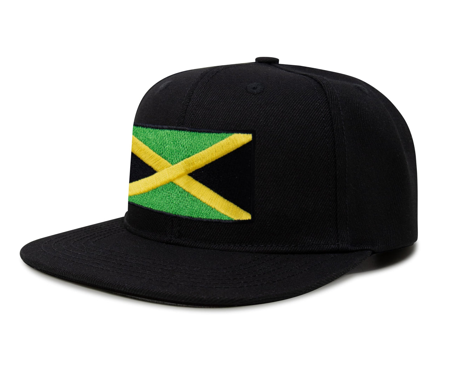 International Tie Jamaican Flag Hat for Men and Women - Jamaica Snapback Trucker Baseball Cap (Black Flatbill)