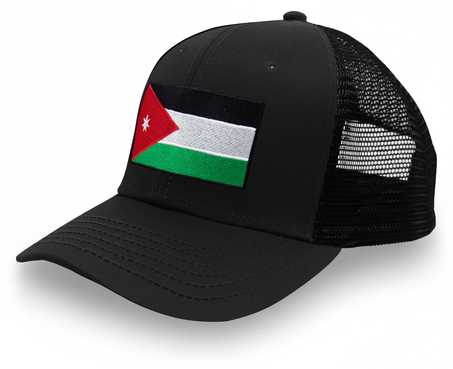 International Tie Country Hat for Men and Women, Adjustable Snapback Trucker Baseball Cap with Embroidered Patch (Jordan, All Black)