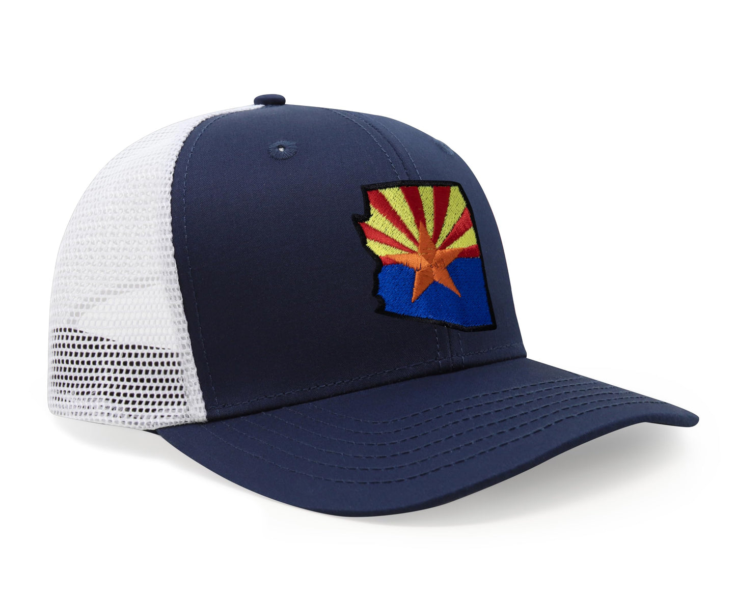 International Tie Stateline Flag Hat for Men and Women - Snapback Trucker Baseball Cap (Arizona, Navy White)