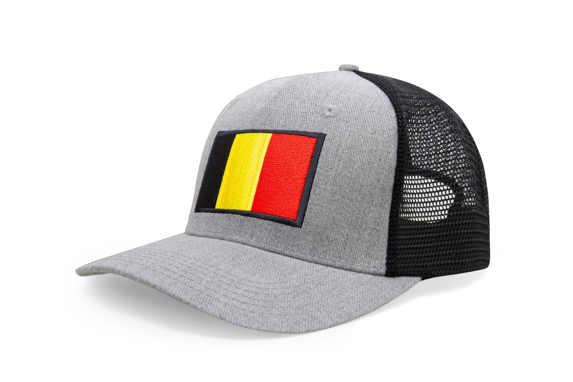 International Tie Country Hat for Men and Women, Adjustable Snapback Trucker Baseball Cap with Embroidered Patch (Belgium, Grey Black) - International Tie