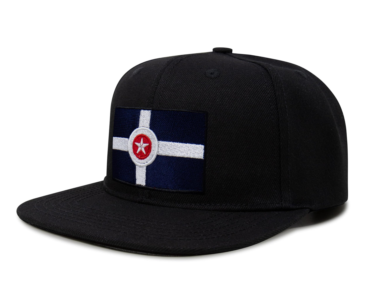 International Tie Indianapolis Flag Hat for Men and Women – Snapback Trucker Baseball Cap (Black Flatbill)