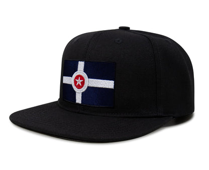 International Tie Indianapolis Flag Hat for Men and Women – Snapback Trucker Baseball Cap (Black Flatbill)