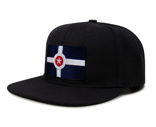 International Tie Indianapolis Flag Hat for Men and Women – Snapback Trucker Baseball Cap (Black Flatbill)
