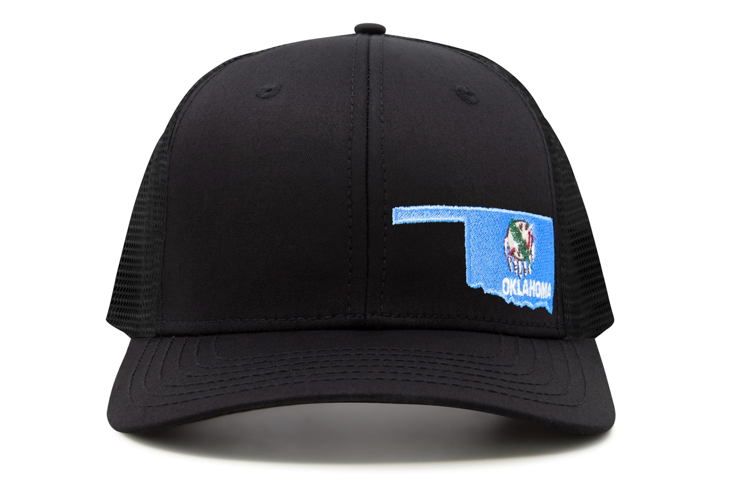International Tie Stateline Flag Hat for Men and Women - Snapback Trucker Baseball Cap (Oklahoma, All Black) - International Tie