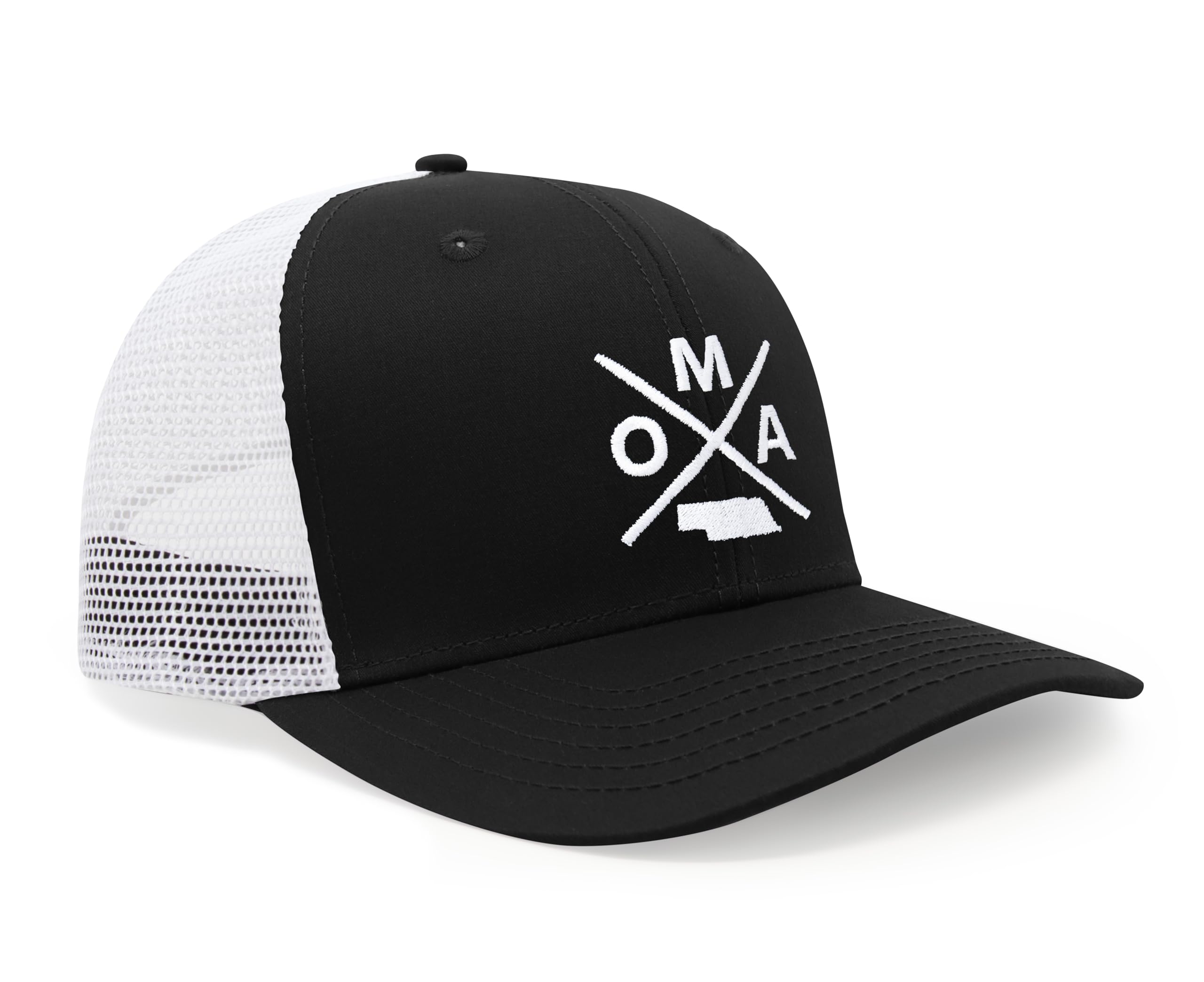 International Tie Hat for Men and Women, Snapback Trucker Baseball Cap, Embroidered Cross Logo (OMA - Omaha, Black White)