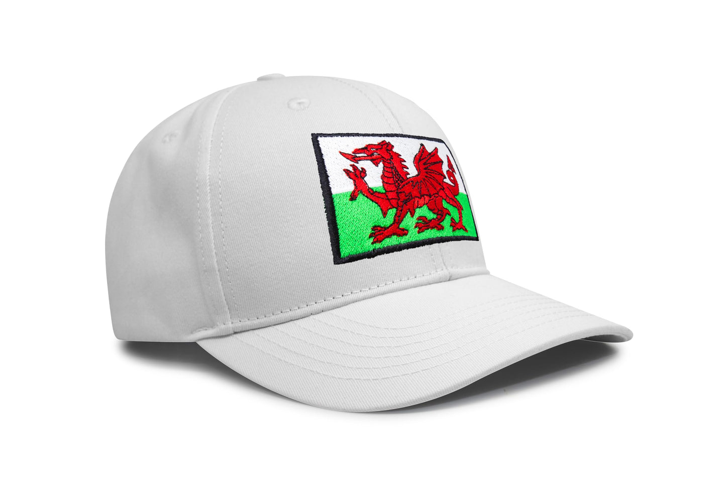 International Tie Country Hat for Men and Women, Adjustable Snapback Trucker Baseball Cap with Embroidered Patch (Wales, All White)