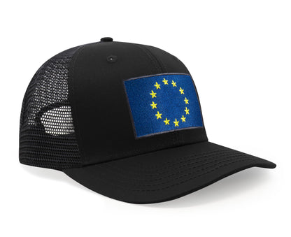 European Flag Hat for Men and Women - EU Trucker Snapback Baseball Cap by International Tie (All Black)