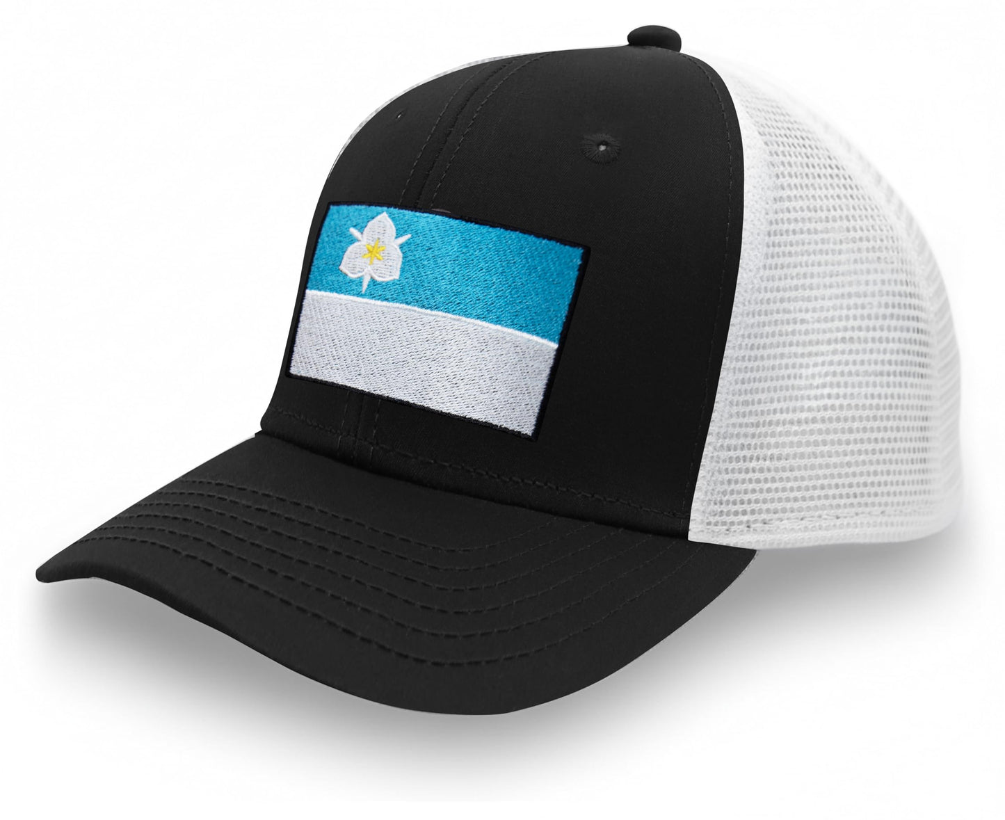International Tie City Hat for Men and Women, Adjustable Snapback Trucker Baseball Cap with Embroidered Patch (Salt Lake City, Black White)
