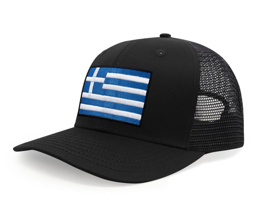 Greece Flag Hat for Men and Women – Snapback Trucker Baseball Cap by International Tie (All Black)
