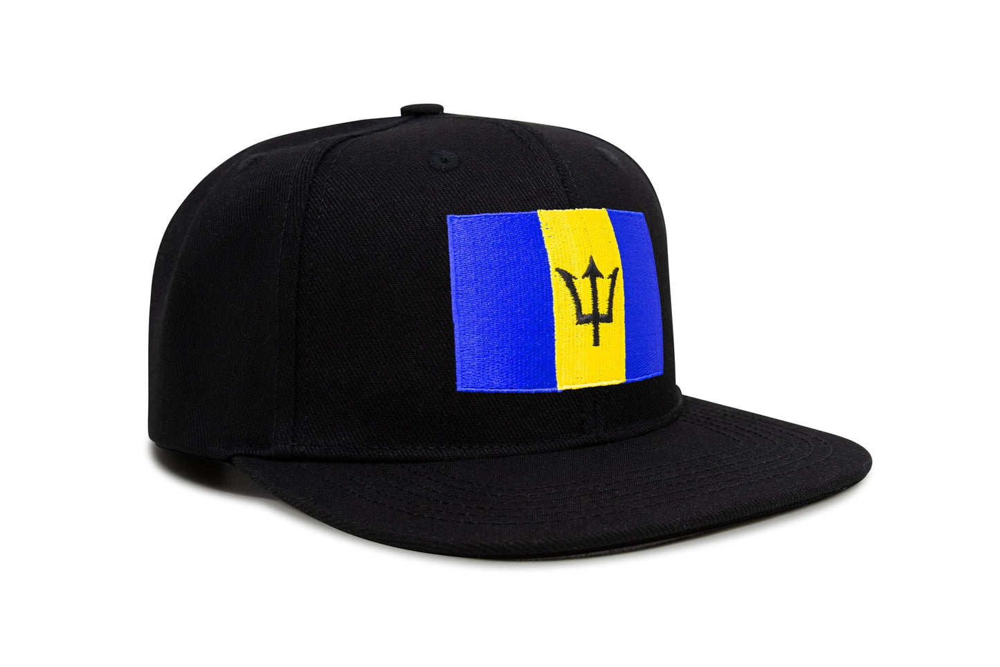 International Tie Country Hat for Men and Women, Adjustable Snapback Trucker Baseball Cap with Embroidered Patch (Barbados, Black Flatbill) - International Tie
