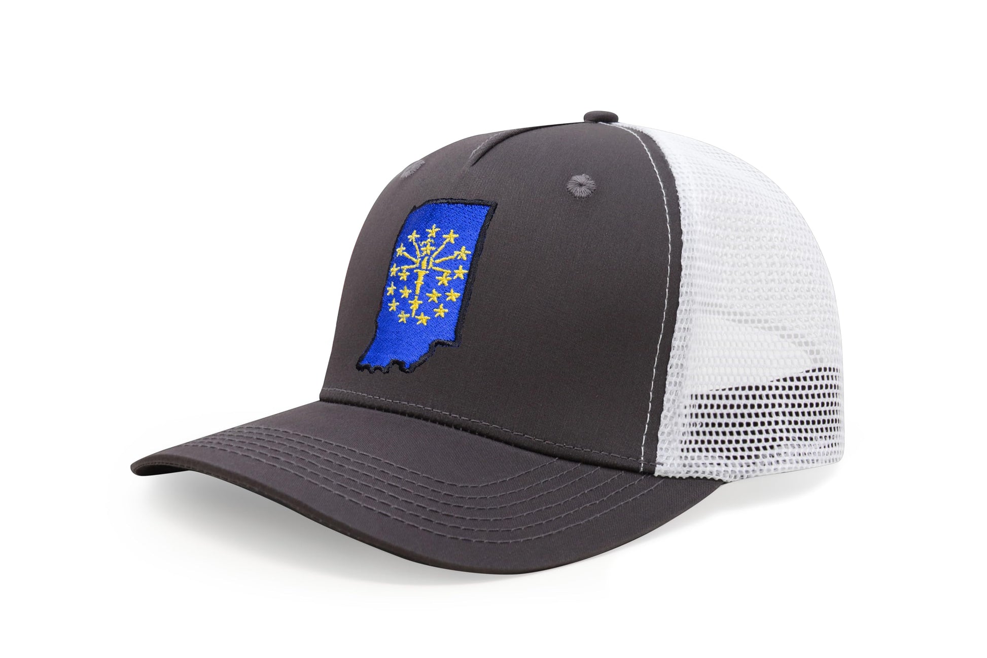 International Tie Stateline Flag Hat for Men and Women - Snapback Trucker Baseball Cap (Indiana, Grey White) - International Tie