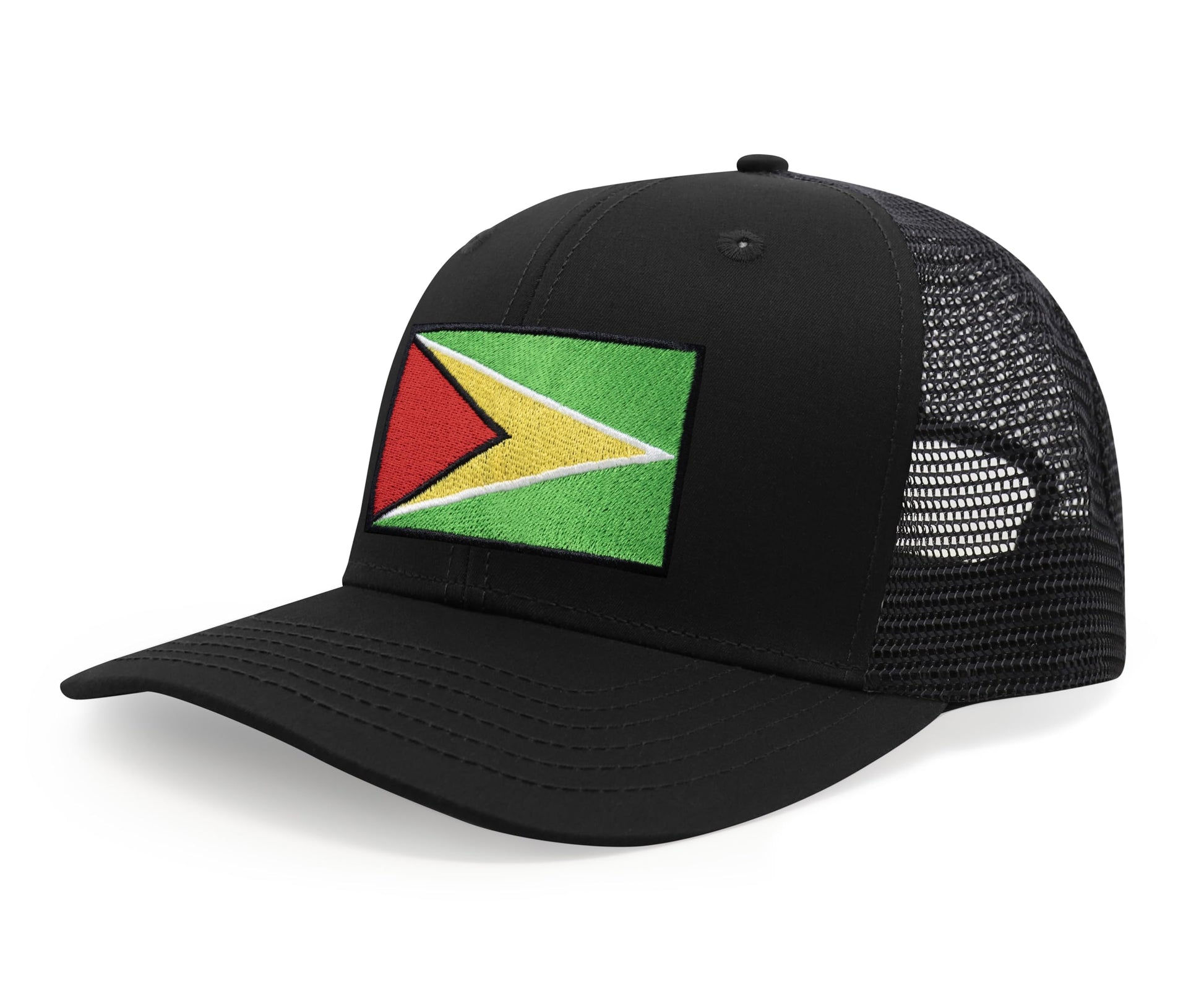 International Tie Country Hat for Men and Women, Adjustable Snapback Trucker Baseball Cap with Embroidered Patch (Guyana, All Black) - International Tie