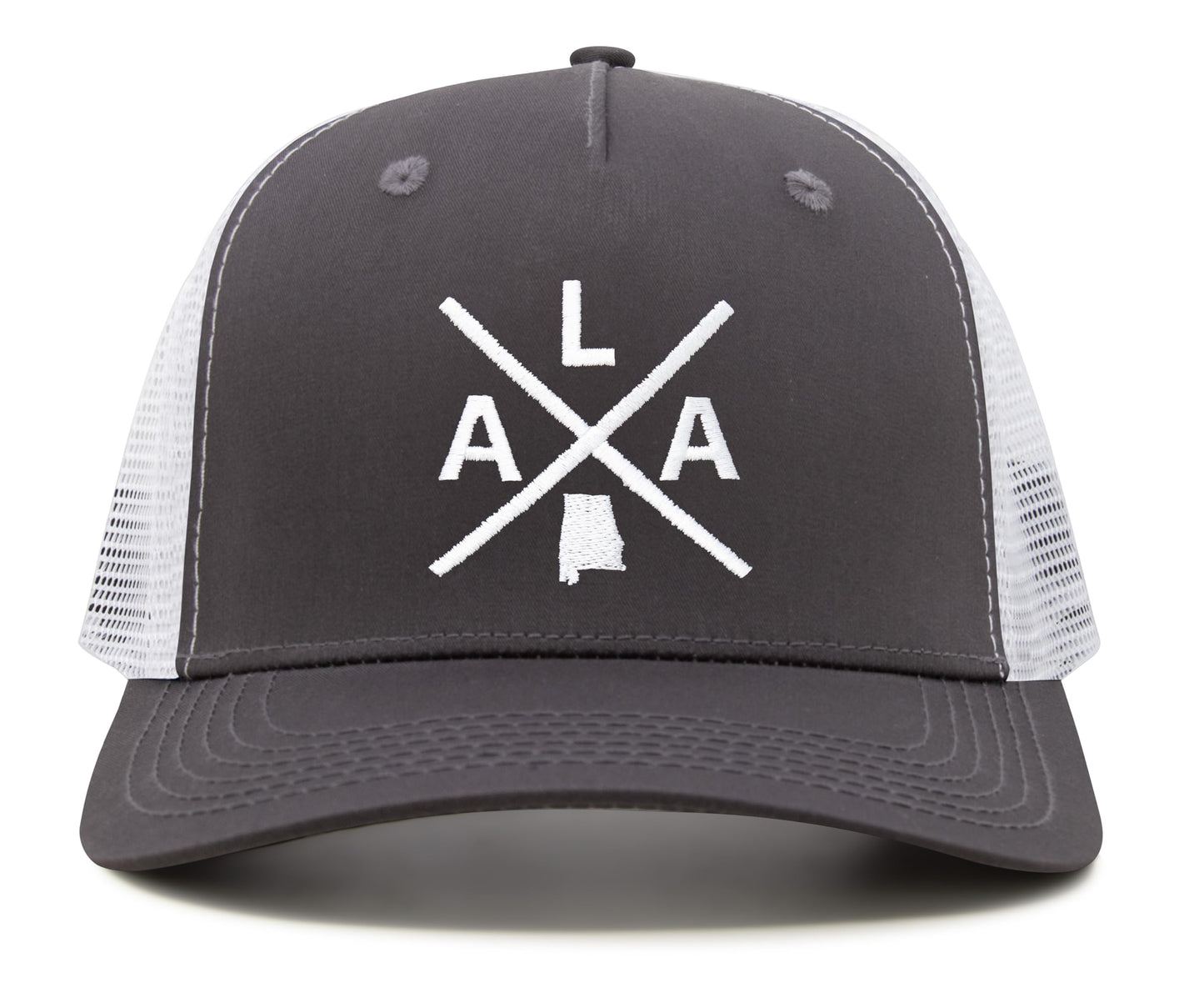 International Tie State City Hat for Men and Women, Snapback Trucker Baseball Cap with Embroidered Cross Logo (Alabama - ALA, Grey White) - International Tie