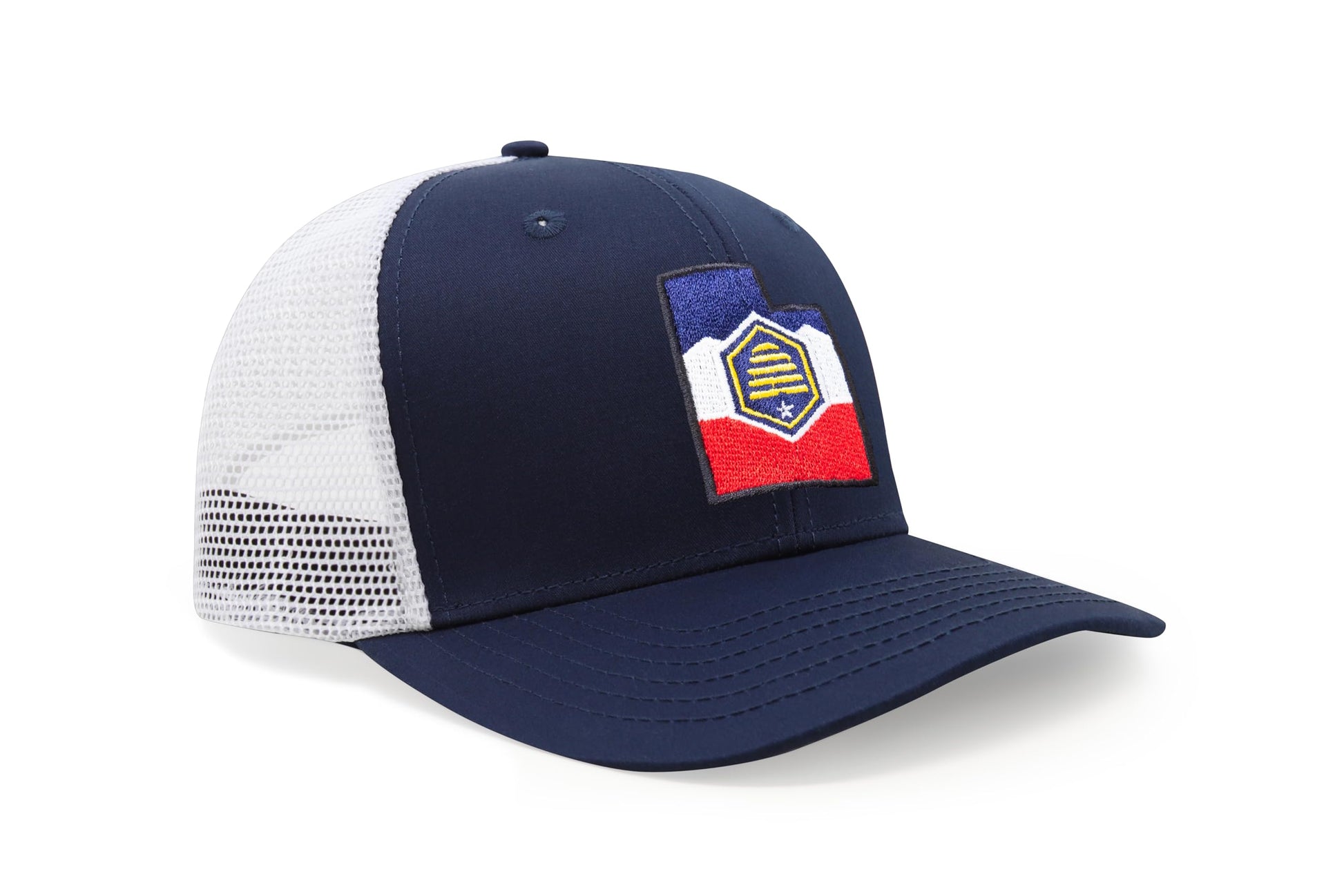 International Tie Stateline Flag Hat for Men and Women - Snapback Trucker Baseball Cap (Utah, Navy White) - International Tie